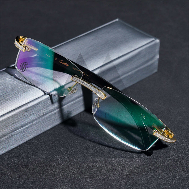 Hip hop jewelry featuring baguette diamond design, moissanite glasses with clear lens, gold plated 925 silver2