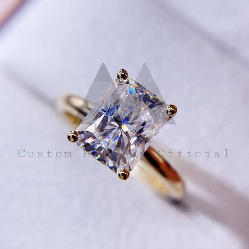 10K 14K 18K 3CT Anel de noivado de moissanite com corte radiante joias femininas