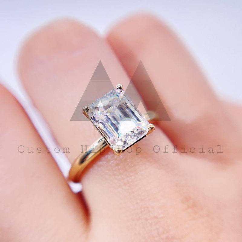 Classic Design 3CT Emerald Cut Moissanite Engagement Ring 10K 14K 18K Solid Gold