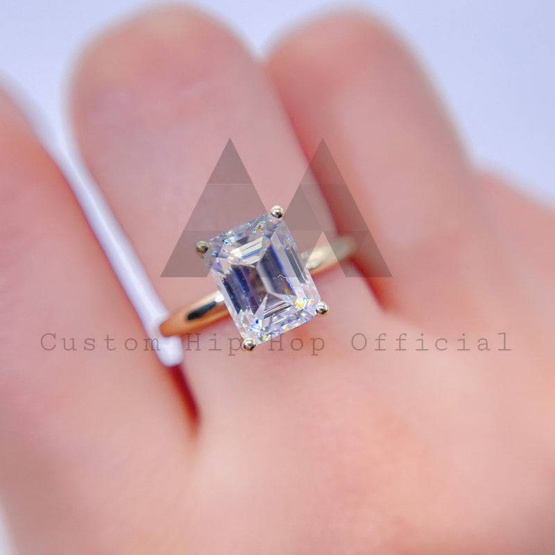 Classic Design 3CT Emerald Cut Moissanite Engagement Ring 10K 14K 18K Solid Gold