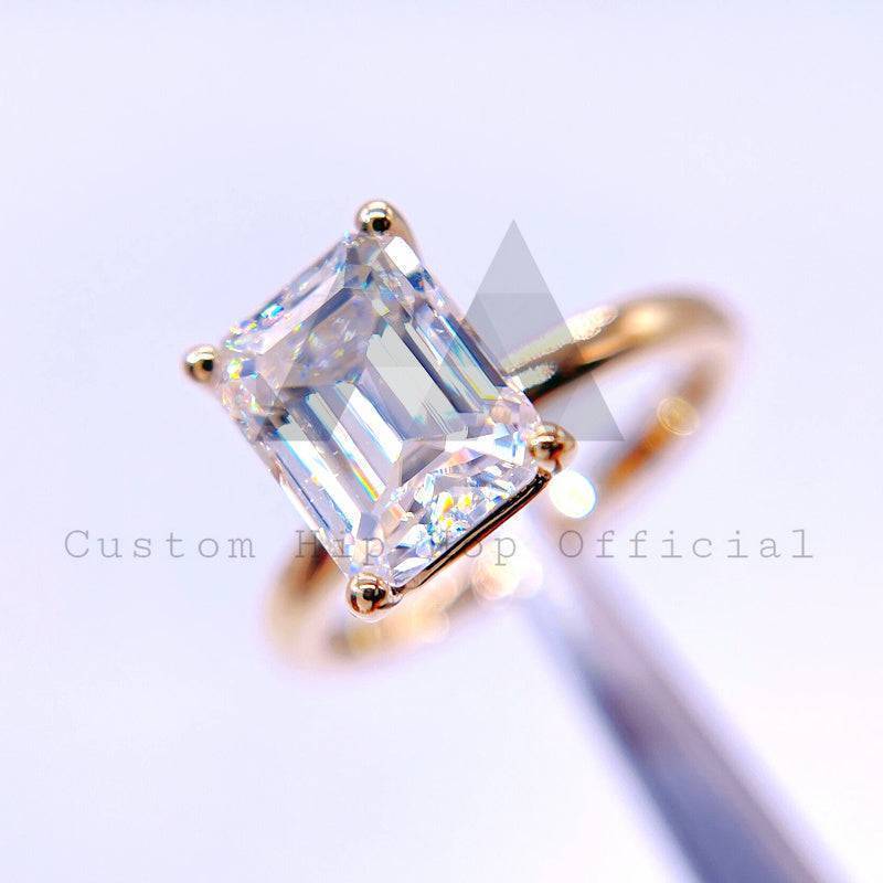 Classic Design 3CT Emerald Cut Moissanite Engagement Ring 10K 14K 18K Solid Gold