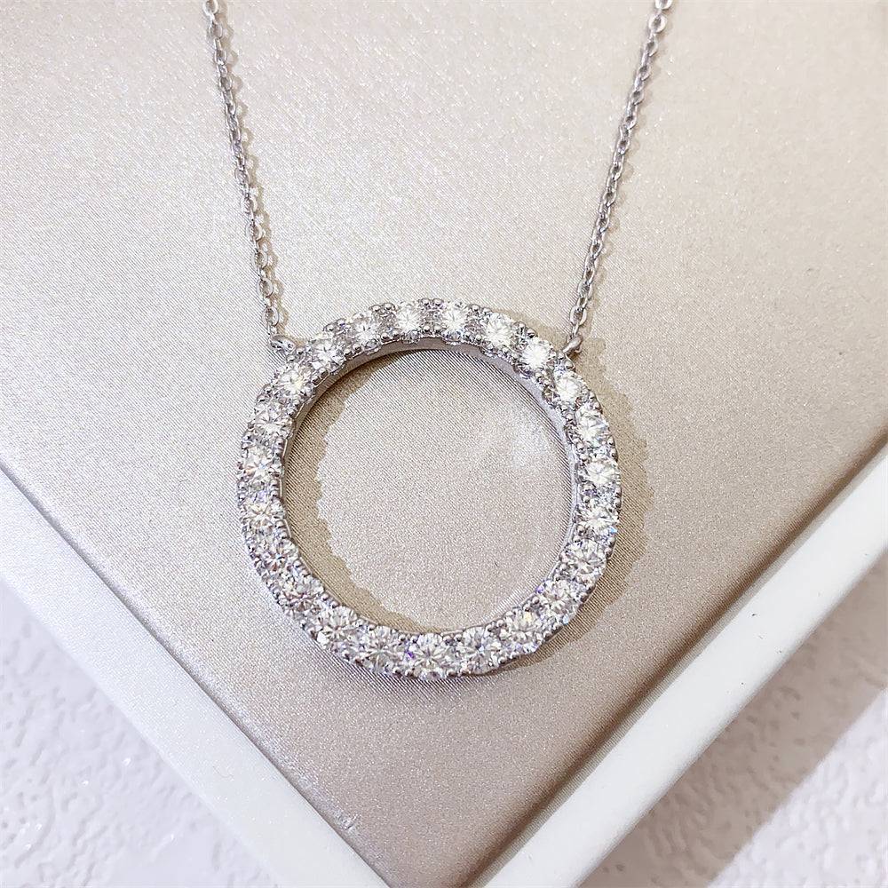 Classic Design Circle Moissanite Diamond Necklace For Women White Gold 925 Silver