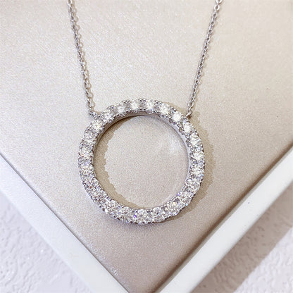 Colar de diamante de moissanite com design clássico, círculo para mulheres, ouro branco, prata 925