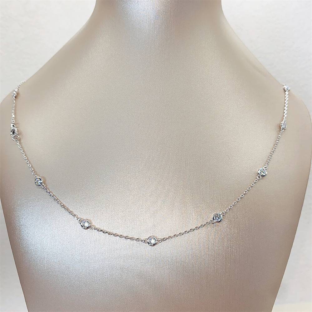 Women 925 Sterling Silver Solid Silver 3MM Bezel Setting Moissanite Diamond Necklace