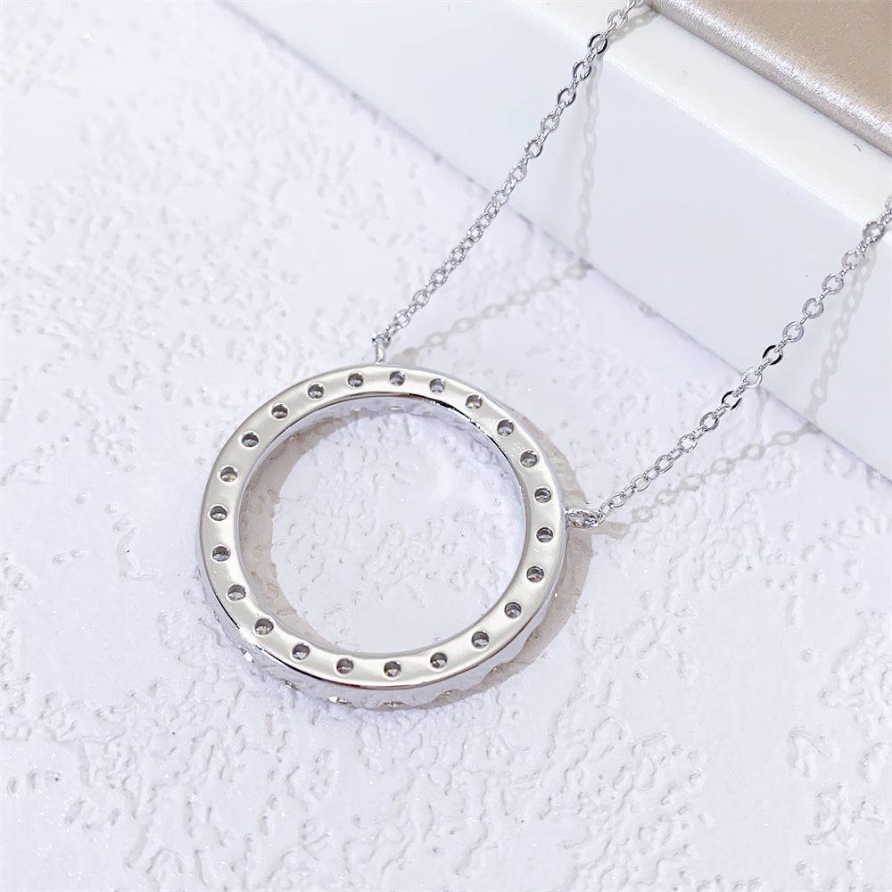 Classic Design Circle Moissanite Diamond Necklace For Women White Gold 925 Silver