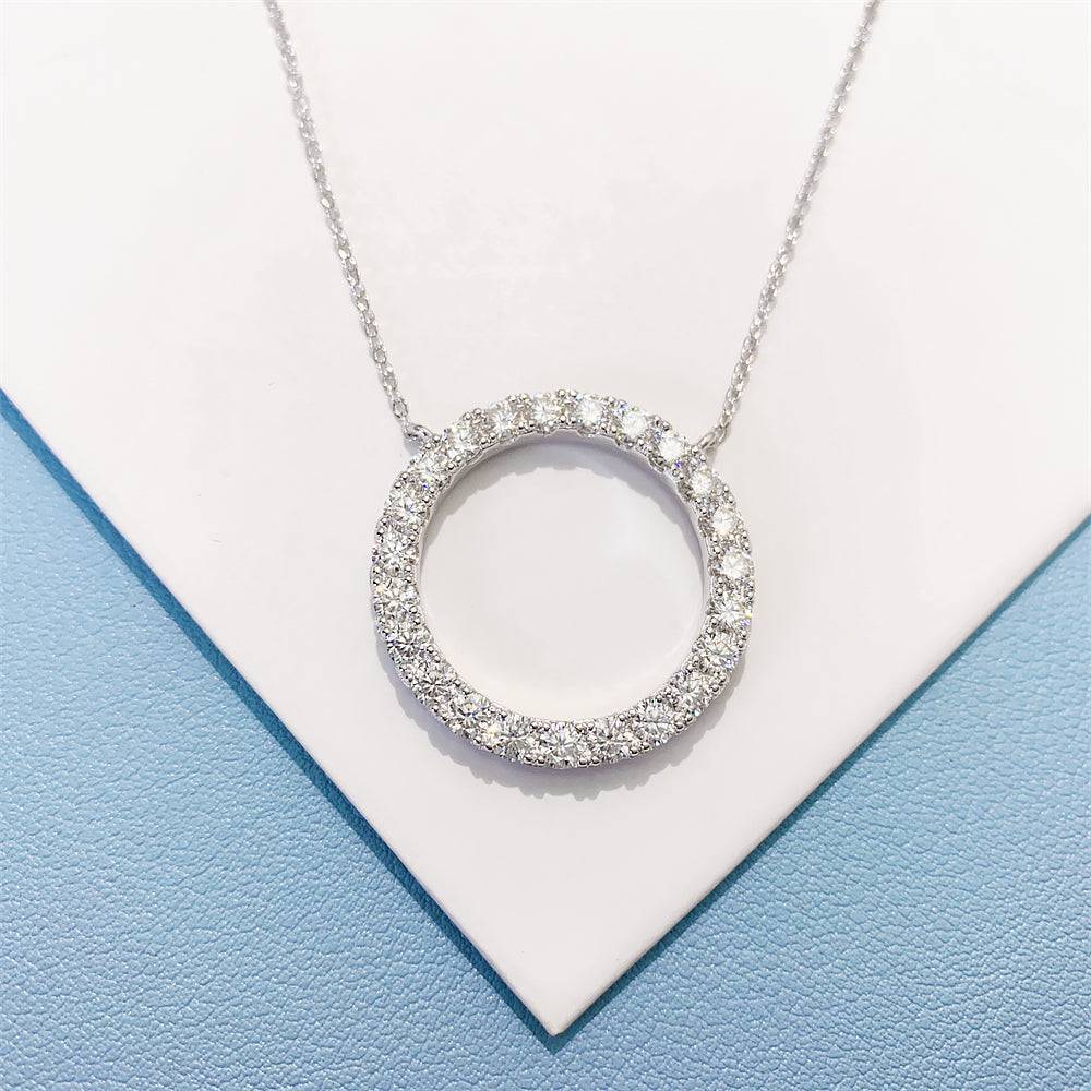 Classic Design Circle Moissanite Diamond Necklace For Women White Gold 925 Silver