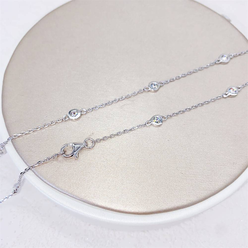 Women 925 Sterling Silver Solid Silver 3MM Bezel Setting Moissanite Diamond Necklace