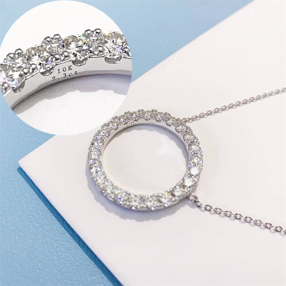 Classic Design Circle Moissanite Diamond Necklace For Women White Gold 925 Silver