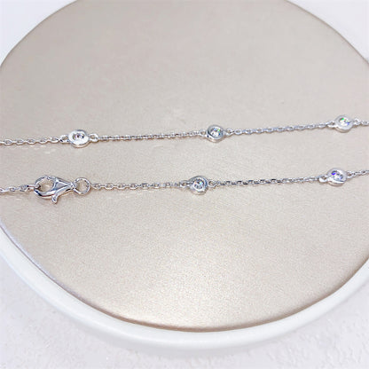Women 925 Sterling Silver Solid Silver 3MM Bezel Setting Moissanite Diamond Necklace