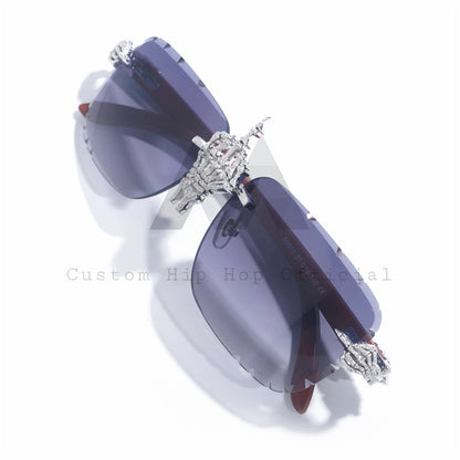 Solid Silver 925 Custom Made Iced Out Skull Hand Moissanite Diamonds Sunglasses For Men