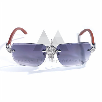 Solid Silver 925 Custom Made Iced Out Skull Hand Moissanite Diamonds Sunglasses For Men