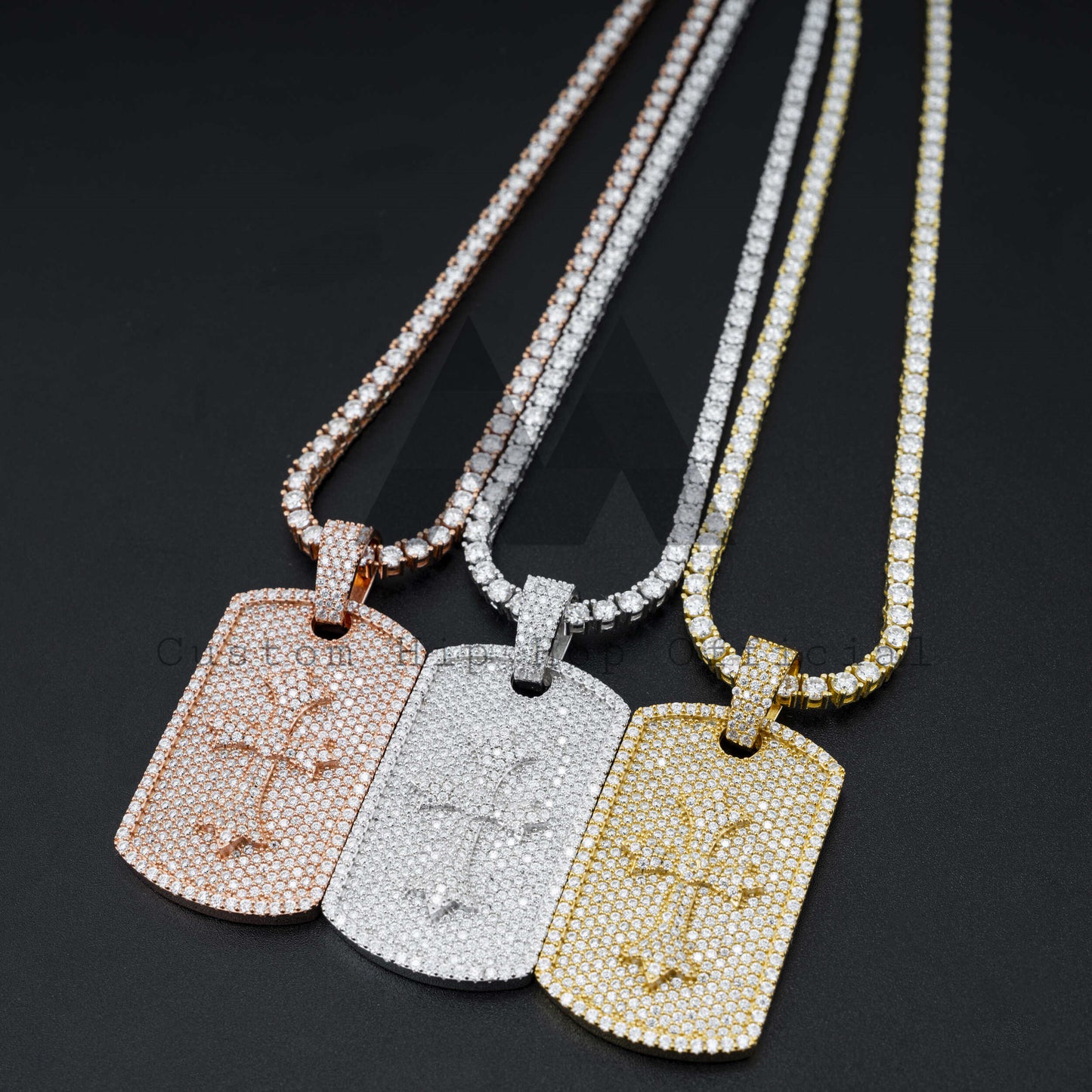 Hip hop jewelry featuring fully iced cross in middle Moissanite dog tag pendant fit for 4MM tennis chain3