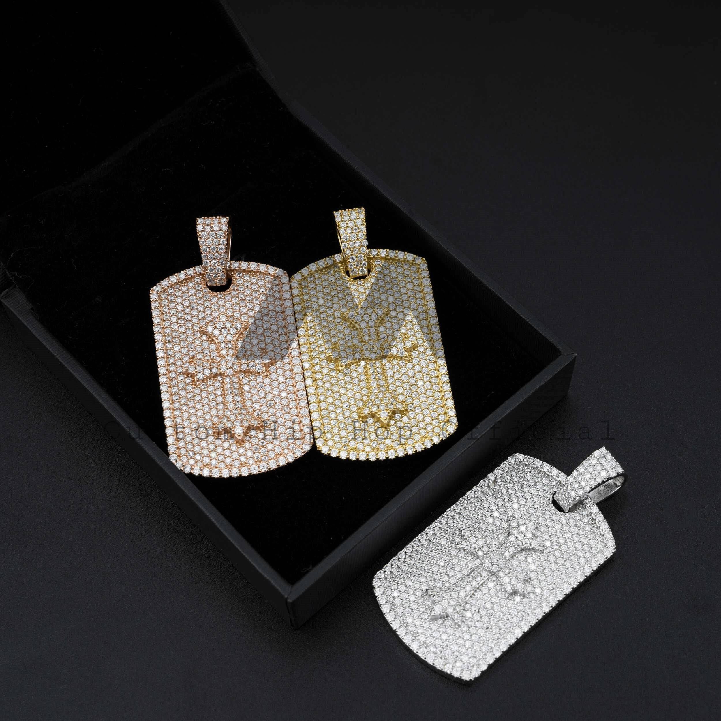 Hip hop jewelry featuring fully iced cross in middle Moissanite dog tag pendant fit for 4MM tennis chain1