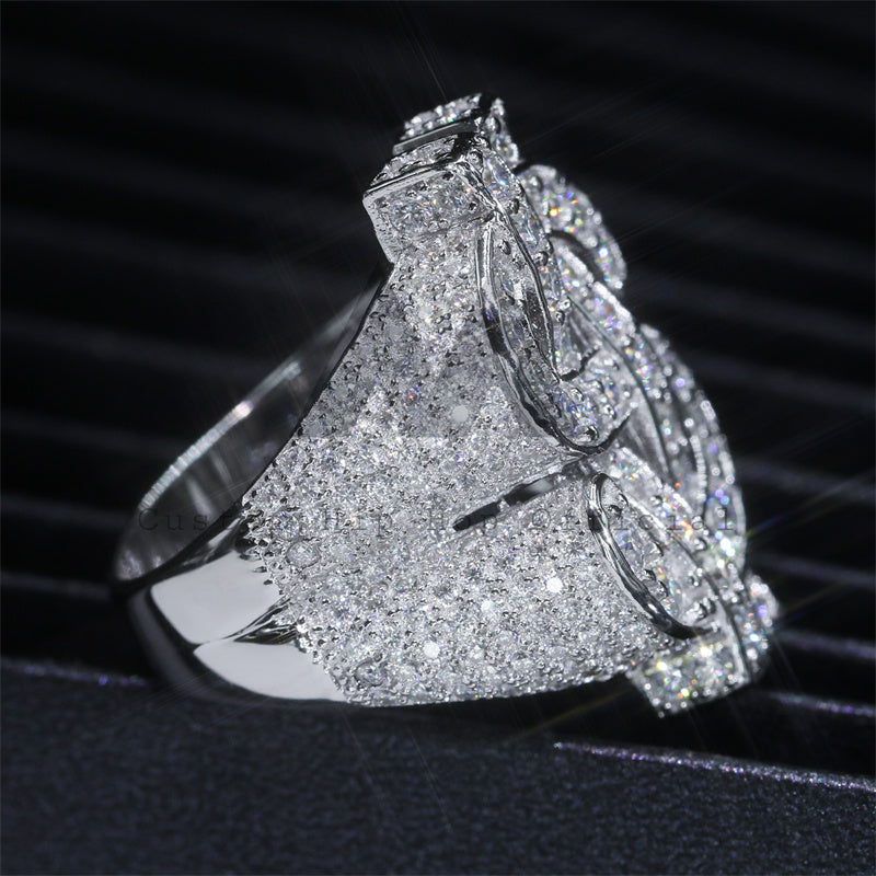 Anel de prata esterlina 925 VVS Moissanite com diamante e cifrão congelado para homens