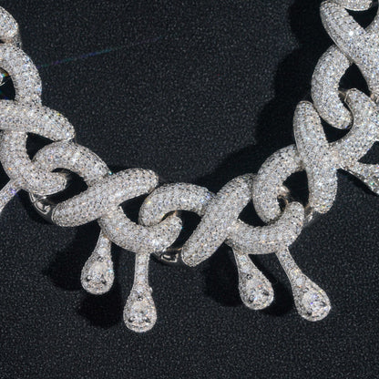 Pass Diamond Tester Sterling Silver 925 15MM Drip Infinity Link Chain VVS Moissanite Diamonds