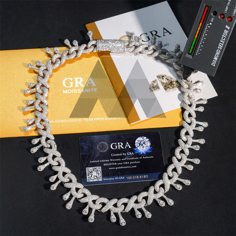 Pass Diamond Tester Sterling Silver 925 15MM Drip Infinity Link Chain VVS Moissanite Diamonds