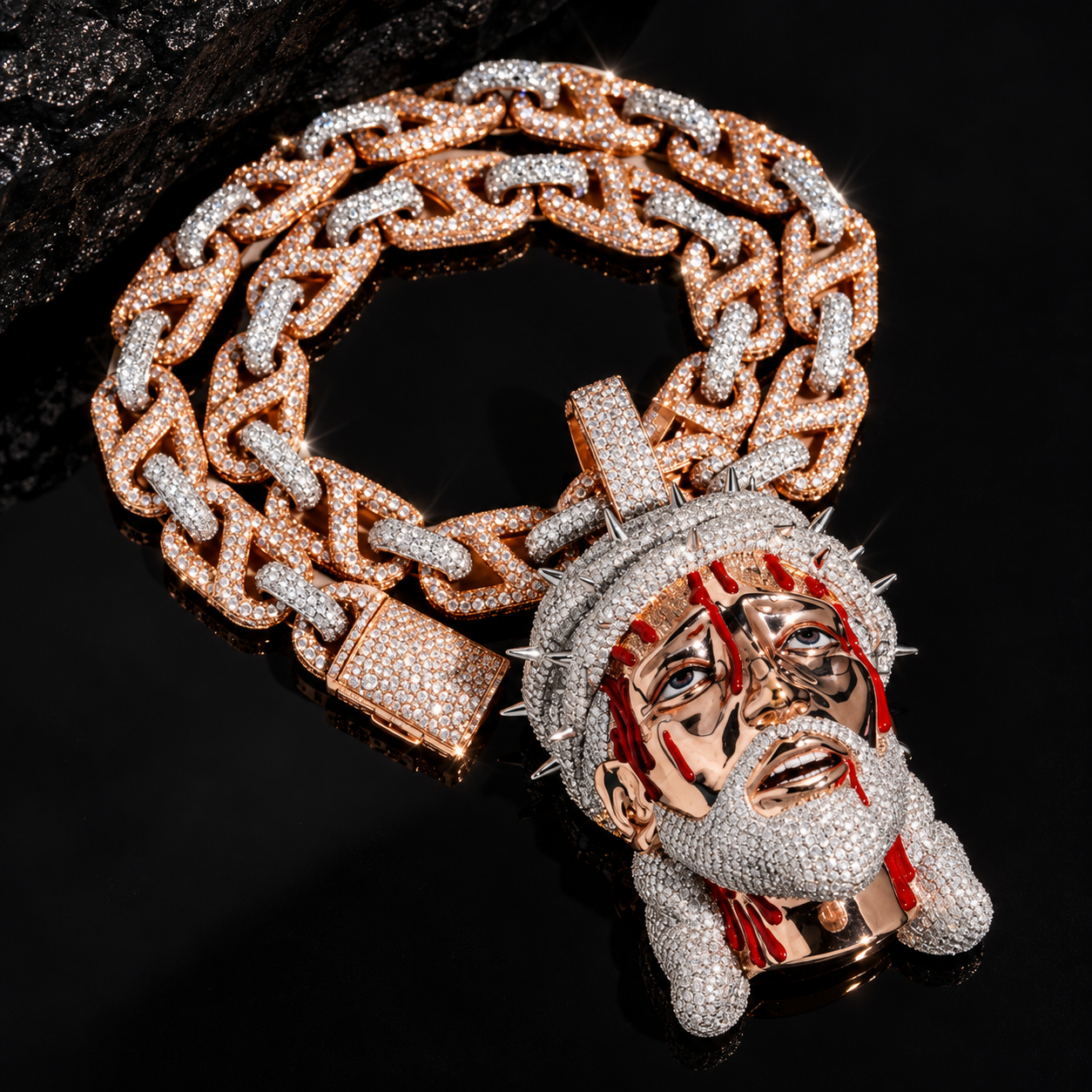 VVS Moissanite Diamond Hip Hop Iced Out 3D Blood Jesus Pendant Rose Gold Mix White Gold