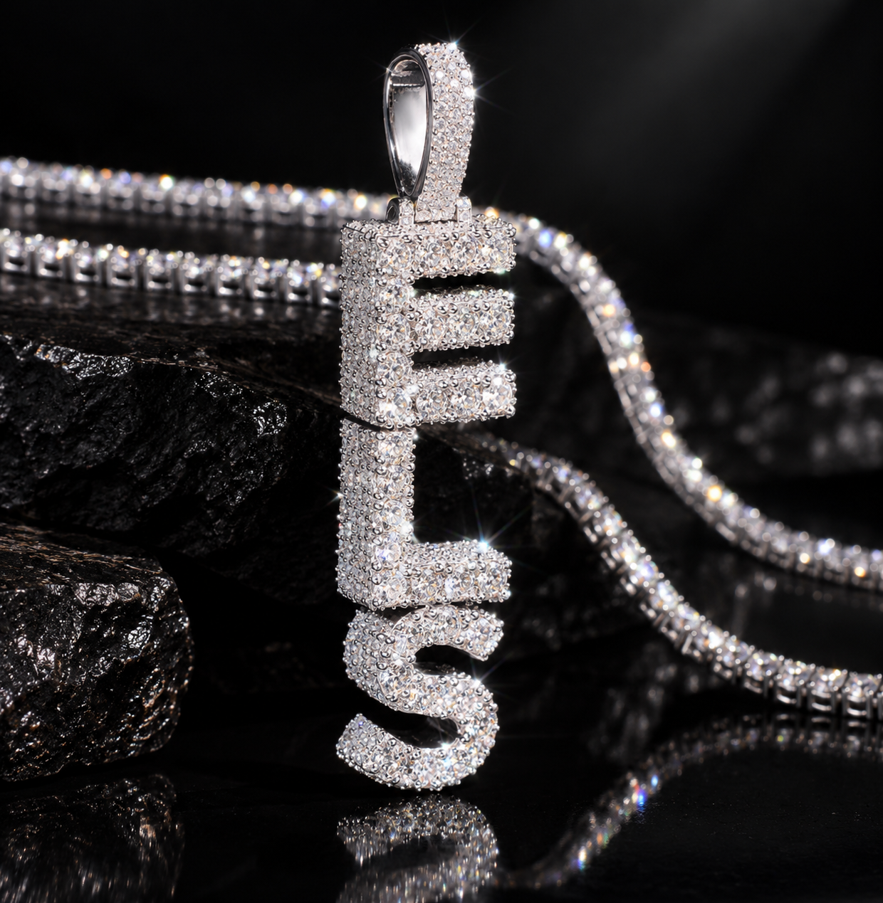 Pass Diamond Tester 925 Silver 3.5" Iced Out Moissanite Mosaic Setting Custom Name Pendant