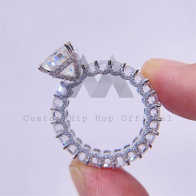 Vintage style hip hop jewelry with fully iced sides for women, 925 silver, 10K 14K 18K white gold radiant cut moissanite ring1