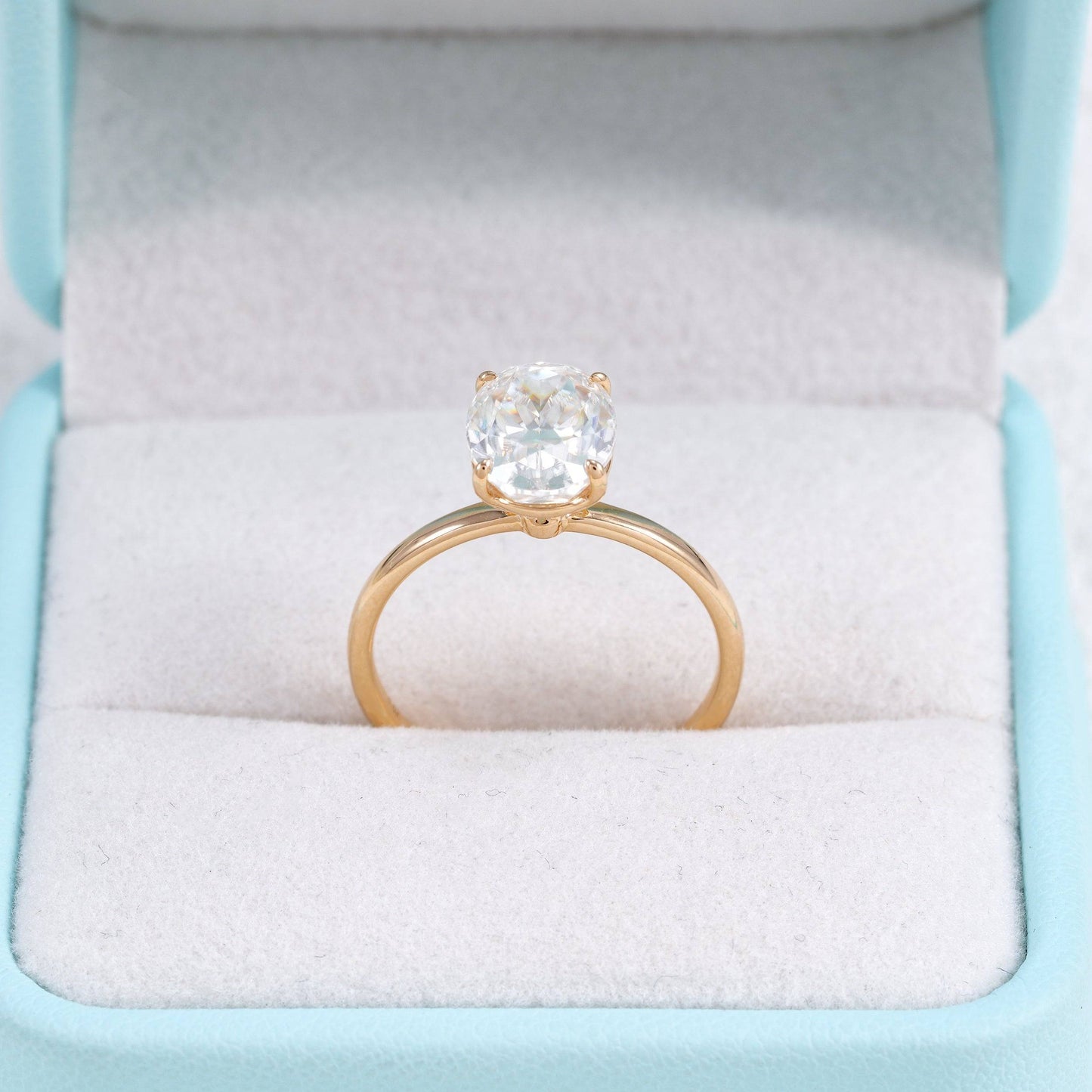 Prongs Setting Classic Design 10K 14K 18K Real Rose Gold 2CT Oval Cut Moissanite Diamond Ring