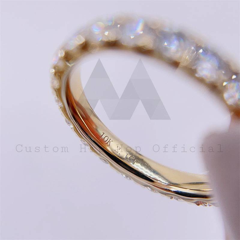 Solid gold 10k yellow gold 3mm eternity ring with VVS moissanite diamonds hip hop jewelry3