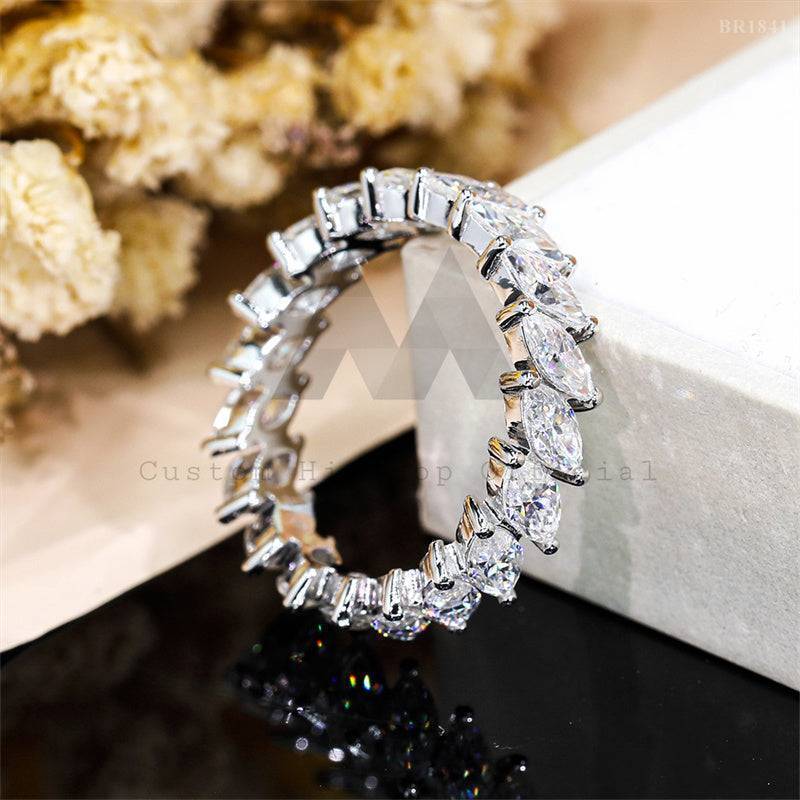 Hip hop jewelry featuring Moissanite Diamond Eternity Ring in 925 Silver with Marquise Cut Iced design2