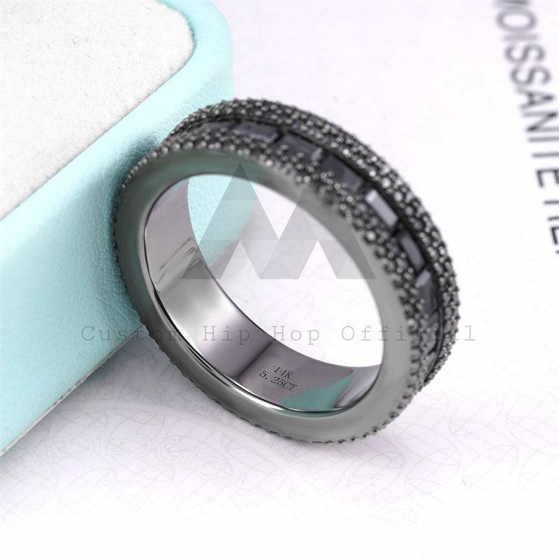 New Arrival Sterling Silver Black Gold Color Black Moissanite Eternity Ring