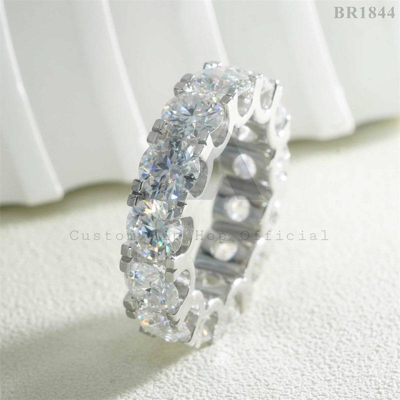 Men 1ct Stone 6.5MM Moissanite Eternity Ring Sterling Silver 925 White Gold Plating