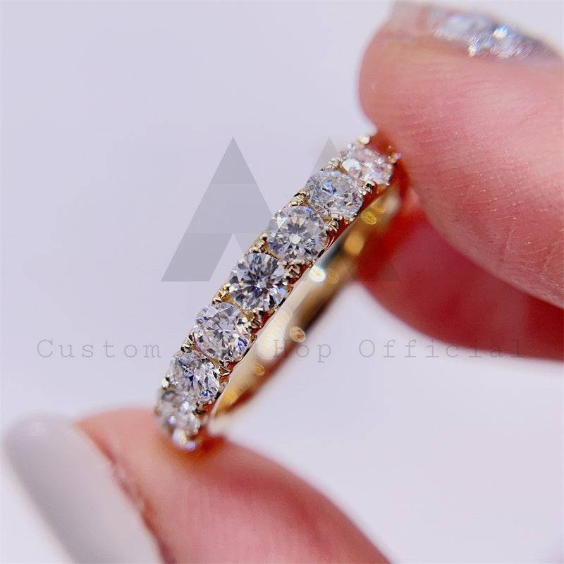 Solid gold 10k yellow gold 3mm eternity ring with VVS moissanite diamonds hip hop jewelry2