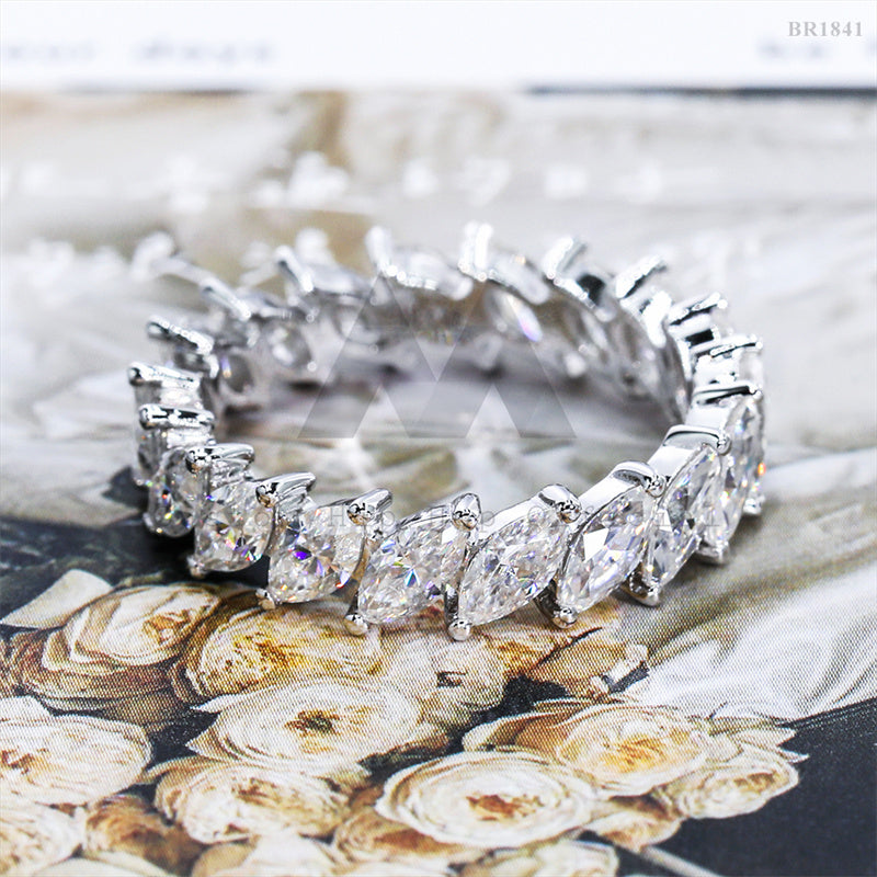 360 Fully Iced Marquise Cut Eternity Ring with Moissanite Diamonds in 925 Sterling Silver4