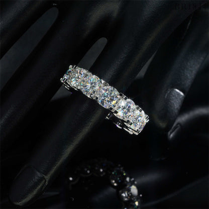 Мужское кольцо Eternity с муассанитом 6,5 мм и камнем 1 карат из стерлингового серебра 925 пробы с покрытием из белого золота