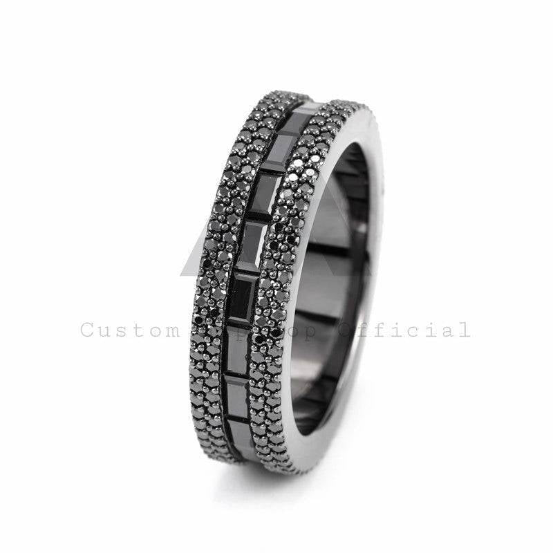 New Arrival Sterling Silver Black Gold Color Black Moissanite Eternity Ring