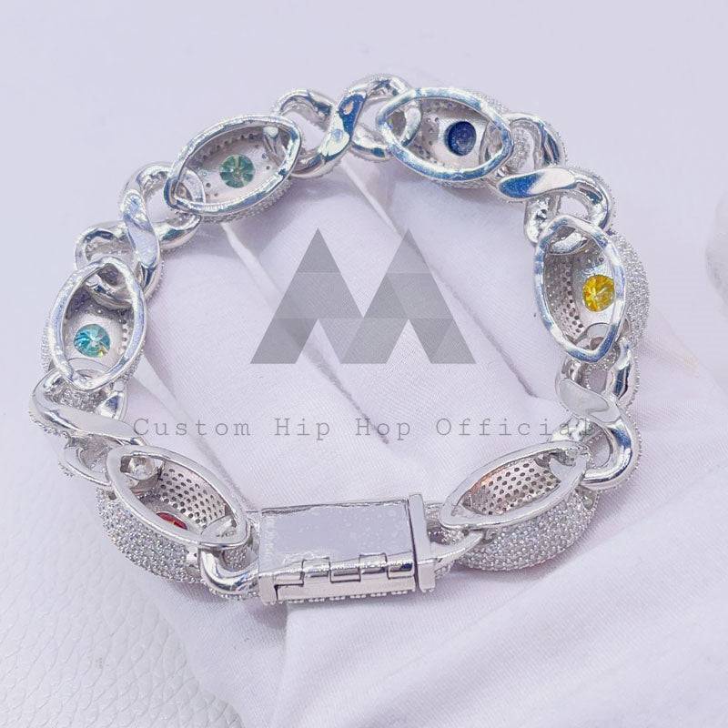 13MM Iced Out Moissanite Evil Eye Cuban Bracelet hip hop jewelry