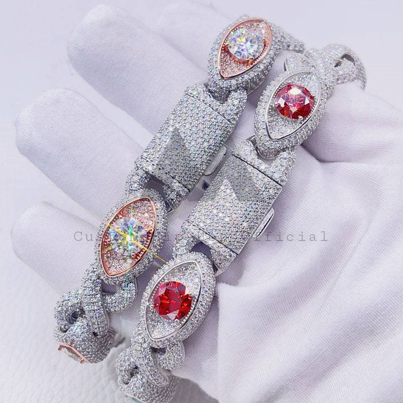 13MM Iced Out Moissanite Evil Eye Cuban Bracelet hip hop jewelry