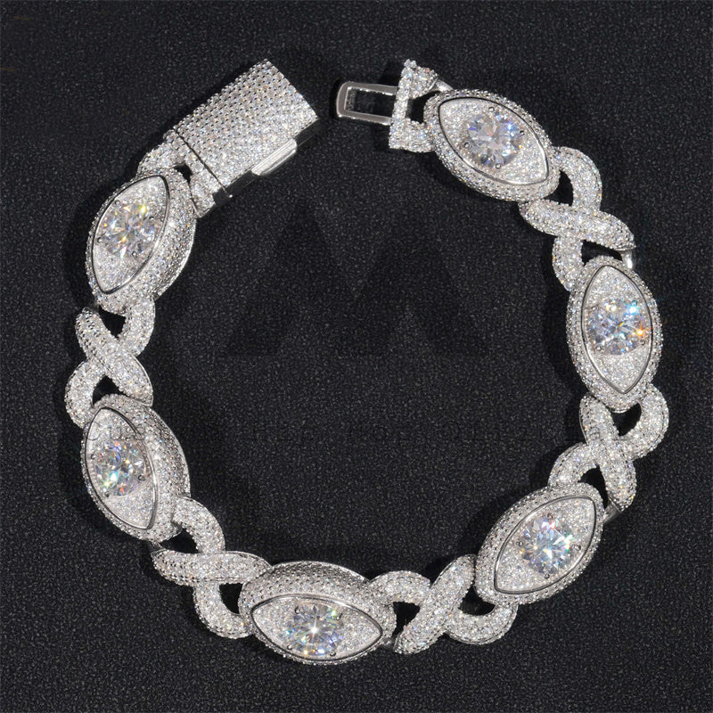 15MM Evil Eye Infinity Link Cuban Bracelet in Sterling Silver with Moissanite Diamonds Iced Out Jewelry1