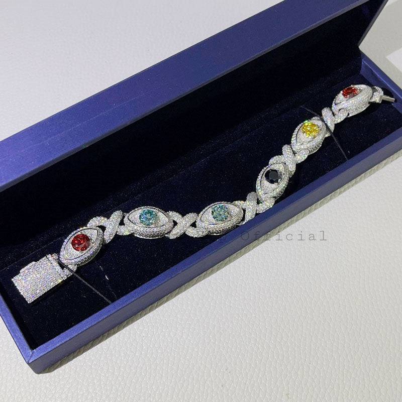 13MM Iced Out Moissanite Evil Eye Cuban Bracelet hip hop jewelry