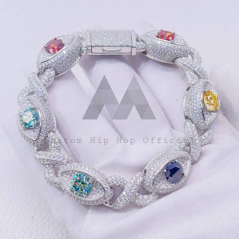 13MM Iced Out Moissanite Evil Eye Cuban Bracelet hip hop jewelry