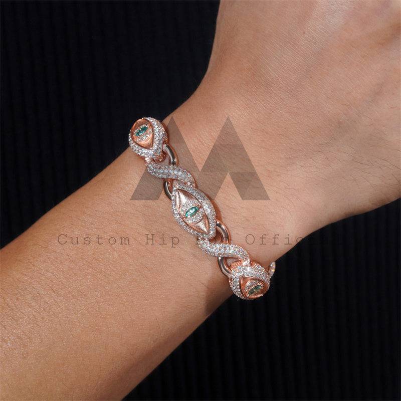 12MM Evil Eye Infinity Link Cuban Bracelet For Men Moissanite Diamodn Rose Gold