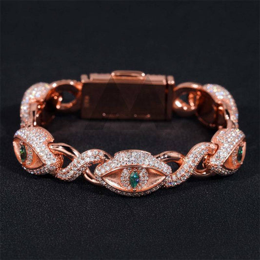 12MM Evil Eye Infinity Link Cuban Bracelet For Men Moissanite Diamodn Rose Gold