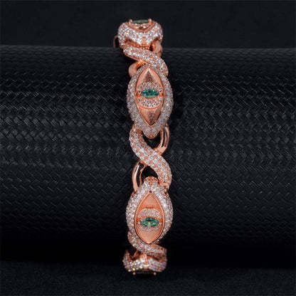 12MM Evil Eye Infinity Link Cuban Bracelet For Men Moissanite Diamodn Rose Gold