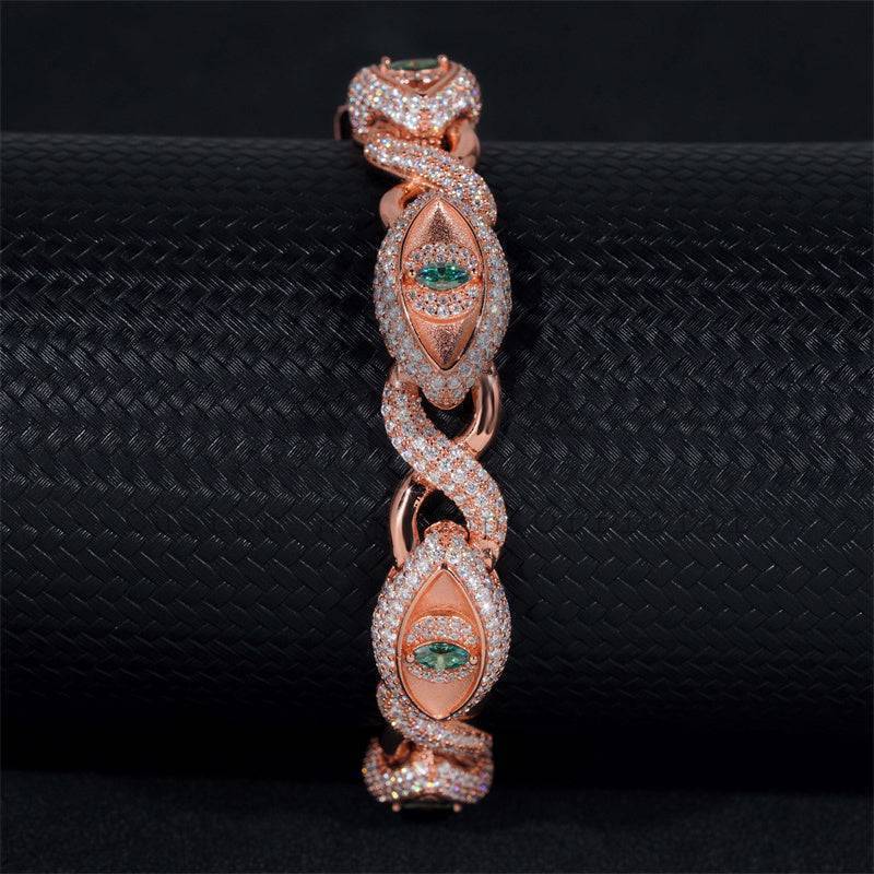 12MM Evil Eye Infinity Link Cuban Bracelet For Men Moissanite Diamodn Rose Gold