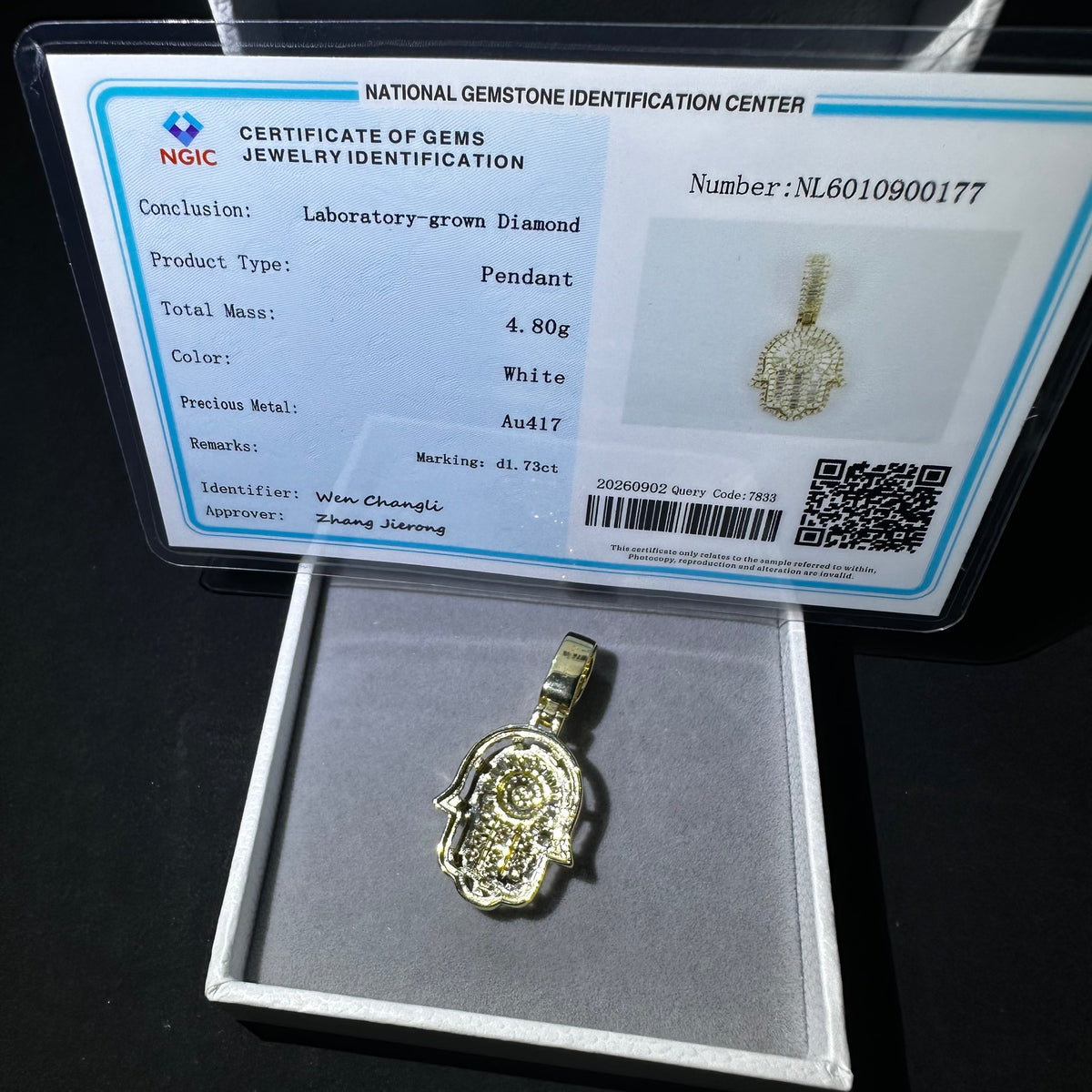 10K Solid Gold Lab Grown Diamond Hamsa Pendant Charm