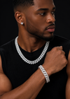 Solid Silver 13MM Iced Out Moissanite Diamond Cuban Link Chain Bracelet For Men