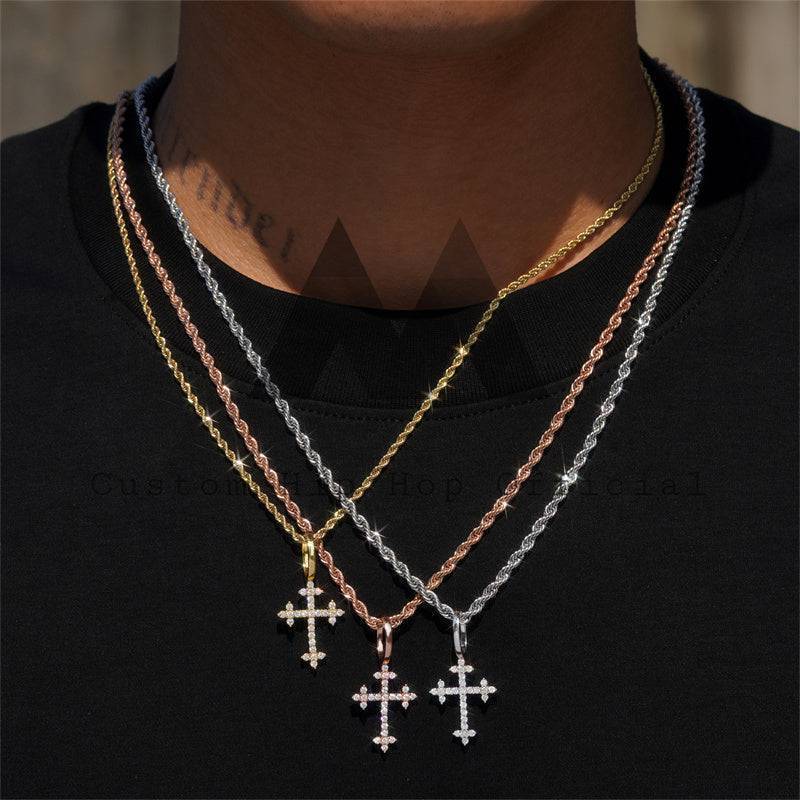 Solid Silver Mini Size Moissanite Cross Pendant Fit For 3MM Tennis Chain GRA Certificated hip hop jewelry4