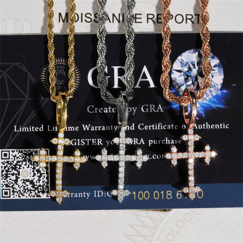 Твердый серебряный мини-размер подвески в виде креста из муассанита, подходящий для теннисной цепи диаметром 3 мм, сертифицированный GRA