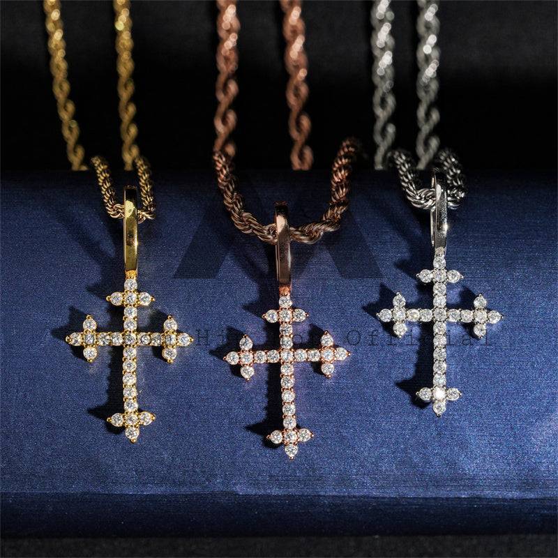 Solid Silver Mini Size Moissanite Cross Pendant Fit For 3MM Tennis Chain GRA Certificated hip hop jewelry5