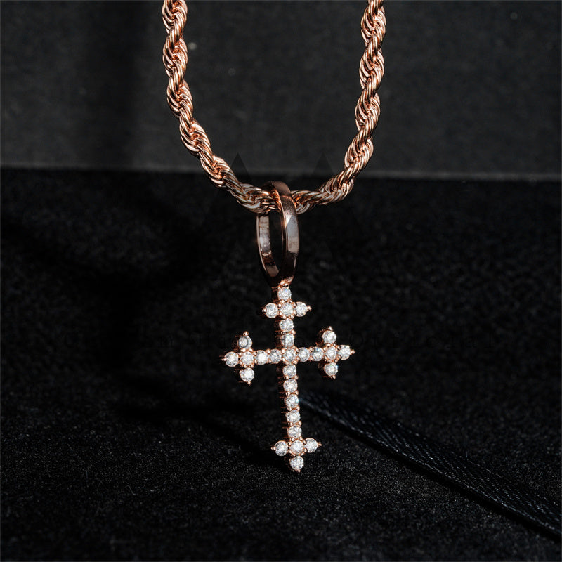 Solid Silver Mini Size Moissanite Cross Pendant Fit For 3MM Tennis Chain GRA Certificated
