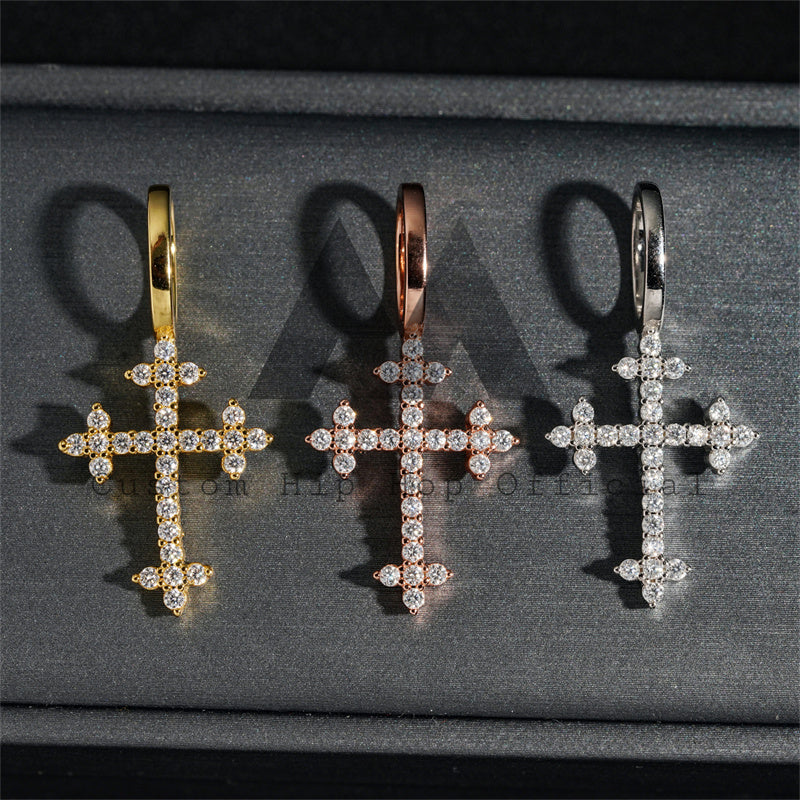 Твердый серебряный мини-размер подвески в виде креста из муассанита, подходящий для теннисной цепи диаметром 3 мм, сертифицированный GRA