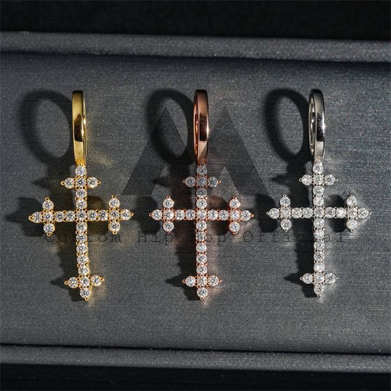 Solid Silver Mini Size Moissanite Cross Pendant Fit For 3MM Tennis Chain GRA Certificated hip hop jewelry3