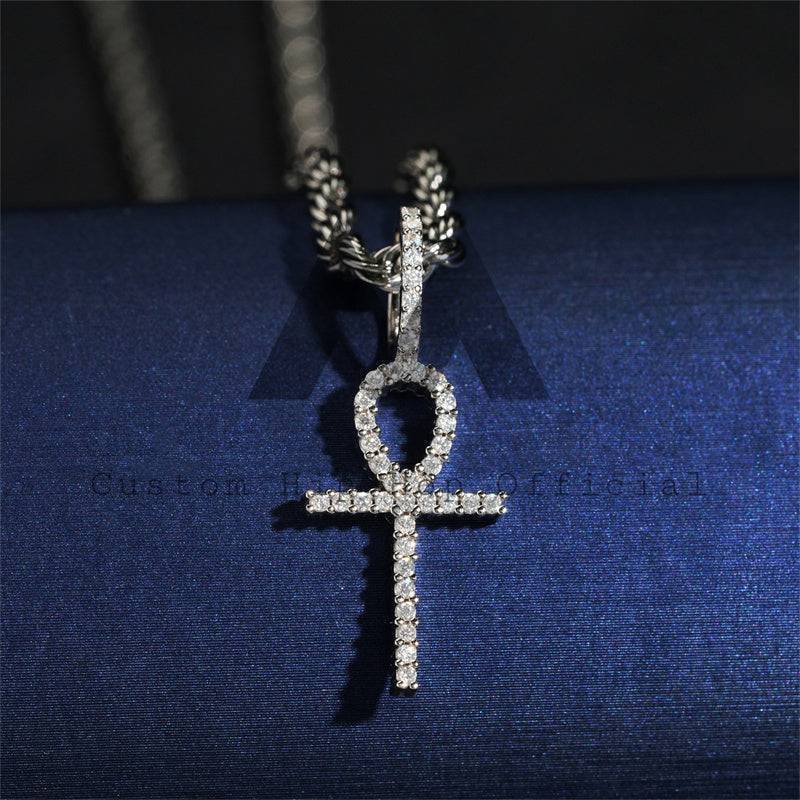 Hip Hop Iced Out Ankh Cross Moissanite Pendant VVS Grade Pass Diamond Tester